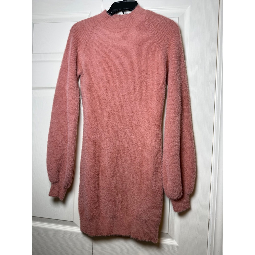 Lalavon Pink Fuzzy Eyelash Knit Mock Neck Sweater Dress‎ ILD0805 Womens Medium